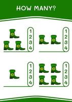 How many of Leprechaun boot, game for children. Vector illustration, printable worksheet