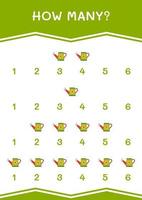 How many of Watering can, game for children. Vector illustration, printable worksheet