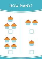 cuantos de cupcake, juego para niños. ilustración vectorial, hoja de cálculo imprimible vector