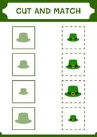 Cut and match parts of St. Patrick's Day hat, game for children. Vector illustration, printable worksheet