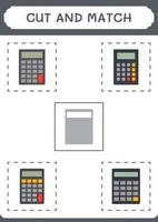 Cut and match parts of Calculator, game for children. Vector illustration, printable worksheet