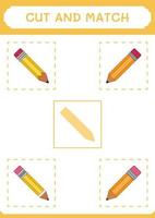 Cut and match parts of Pencil, game for children. Vector illustration, printable worksheet