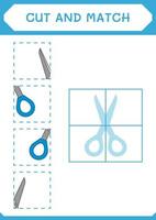 Cut and match parts of Scissor, game for children. Vector illustration, printable worksheet