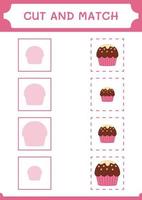 Cut and match parts of Cupcake, game for children. Vector illustration, printable worksheet