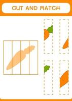 Cut and match parts of Carrot, game for children. Vector illustration, printable worksheet