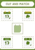 Cut and match parts of Calender, game for children. Vector illustration, printable worksheet