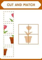 Cut and match parts of Flower, game for children. Vector illustration, printable worksheet