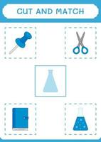 Cut and match parts of Chemistry flask, game for children. Vector illustration, printable worksheet