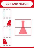 cortar y combinar partes del matraz de química, juego para niños. ilustración vectorial, hoja de cálculo imprimible vector