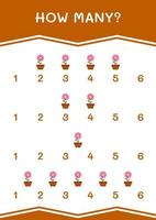 How many of Flower, game for children. Vector illustration, printable worksheet