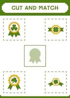 Cut and match parts of Clover badge, game for children. Vector illustration, printable worksheet