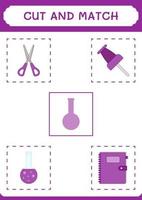 Cut and match parts of Chemistry flask, game for children. Vector illustration, printable worksheet