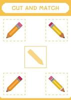 Cut and match parts of Pencil, game for children. Vector illustration, printable worksheet