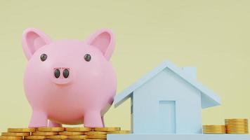 Business loans for real estate concept, a Pink piggy bank with d photo