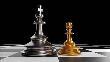 The King in battle chess game stand on chessboard with black isolated background. Concept business photo