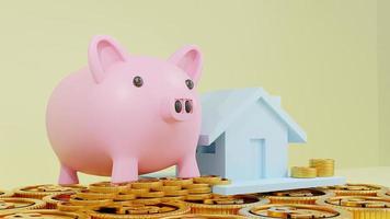 Business loans for real estate concept, a Pink piggy bank with d photo