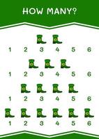 How many of Leprechaun boot, game for children. Vector illustration, printable worksheet