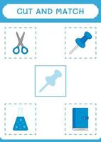 Cut and match parts of Push pin, game for children. Vector illustration, printable worksheet