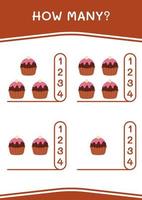 cuantos de cupcake, juego para niños. ilustración vectorial, hoja de cálculo imprimible vector