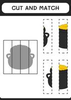 Cut and match parts of Cauldron, game for children. Vector illustration, printable worksheet