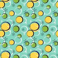 The seamless  geometric pattern of circle, snowflake and star in colorful pastel color. Flat vector image.
