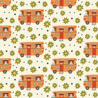 Retro floral camper pattern vector