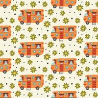 Retro floral camper pattern vector