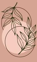 Two leaves of wild herbs with three circles. Eco-style vector poster in neutral colors. The design concept for wedding invitations, wall decor, cover print, greeting cards in neutral colors,