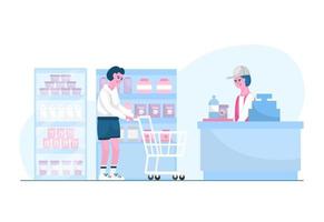 tienda de comestibles gente comprando comestibles supermercado ilustración plana