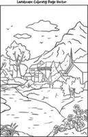 a beautiful view of rural area coloring page vector