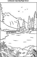 a beautiful view of rural area coloring page vector