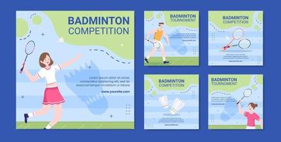 Badminton Sport Competition Social Media Post Template Cartoon Background Vector Illustration