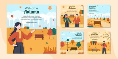 Autumn Social Media Post Template Flat Cartoon Background Vector Illustration