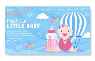 Baby Shower Little Boy or Girl Social Media Landing Page Template Flat Cartoon Background Vector Illustration