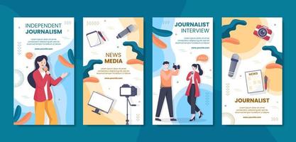 Journalism or Social Broadcasting Social Media Stories Template Flat Cartoon Background Vector Illustration