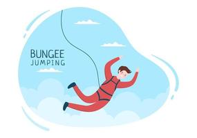 Bungee Jumping of People Tied with Elastic Rope Falling Down After Jump From a Height in Flat Cartoon Extreme Sport Vector Illustration