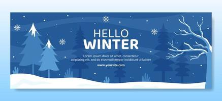 Hello Winter Social Media Cover Template Flat Cartoon Background Vector Illustration