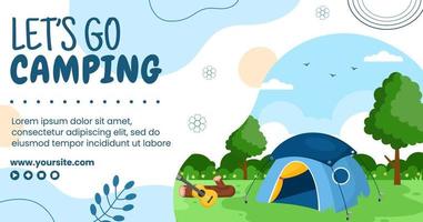 Summer Camping Social Media Post Template Flat Cartoon Background Vector Illustration