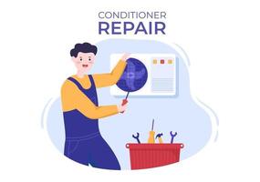 Air Conditioner Repair or Installation Illustration with Unit Breakdown, Maintenance Service, Cooling System in Flat Style Cartoon Concept vector