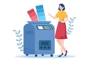 Print Shop Illustration with Production Process at Printing House and Machines for Operating big File Printers in Flat Style Cartoon vector