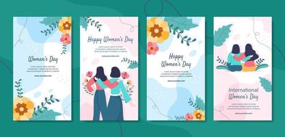 International Women Day Social Media Stories Template Flat Cartoon Background Vector Illustration