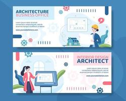 Architect or Engineer Banner Template Flat Cartoon Background Vector Illustration