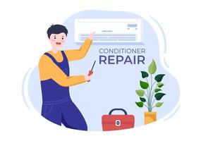 Air Conditioner Repair or Installation Illustration with Unit Breakdown, Maintenance Service, Cooling System in Flat Style Cartoon Concept vector