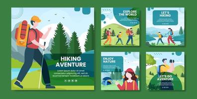 Hiking Mountain Social Media Post Template Flat Cartoon Background Vector Illustration