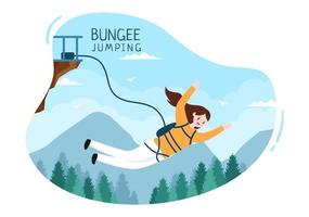 salto bungee de personas atadas con una cuerda elástica cayendo después de saltar desde una altura en dibujos animados planos ilustración vectorial de deporte extremo vector