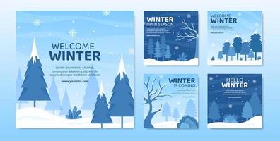 Hello Winter Social Media Post Template Flat Cartoon Background Vector Illustration