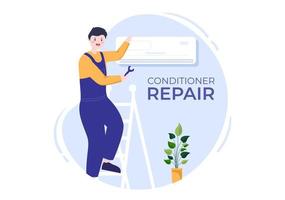 Air Conditioner Repair or Installation Illustration with Unit Breakdown, Maintenance Service, Cooling System in Flat Style Cartoon Concept vector