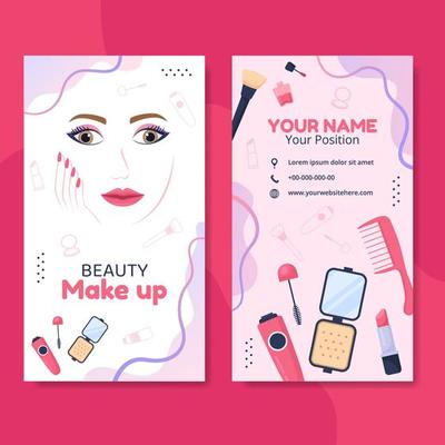 Beauty Makeup Card Vertical Template Flat Cartoon Background Vector Illustration