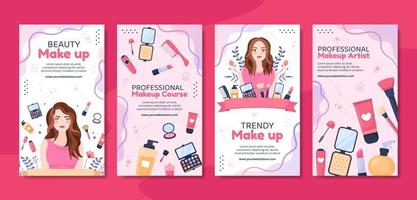 Beauty Makeup Social Media Stories Template Flat Cartoon Background Vector Illustration