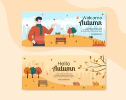 Autumn Social Media Banner Template Flat Cartoon Background Vector Illustration